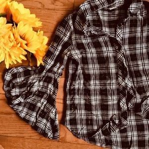 Metallic Gold Threaded Bell Sleeve Flannel